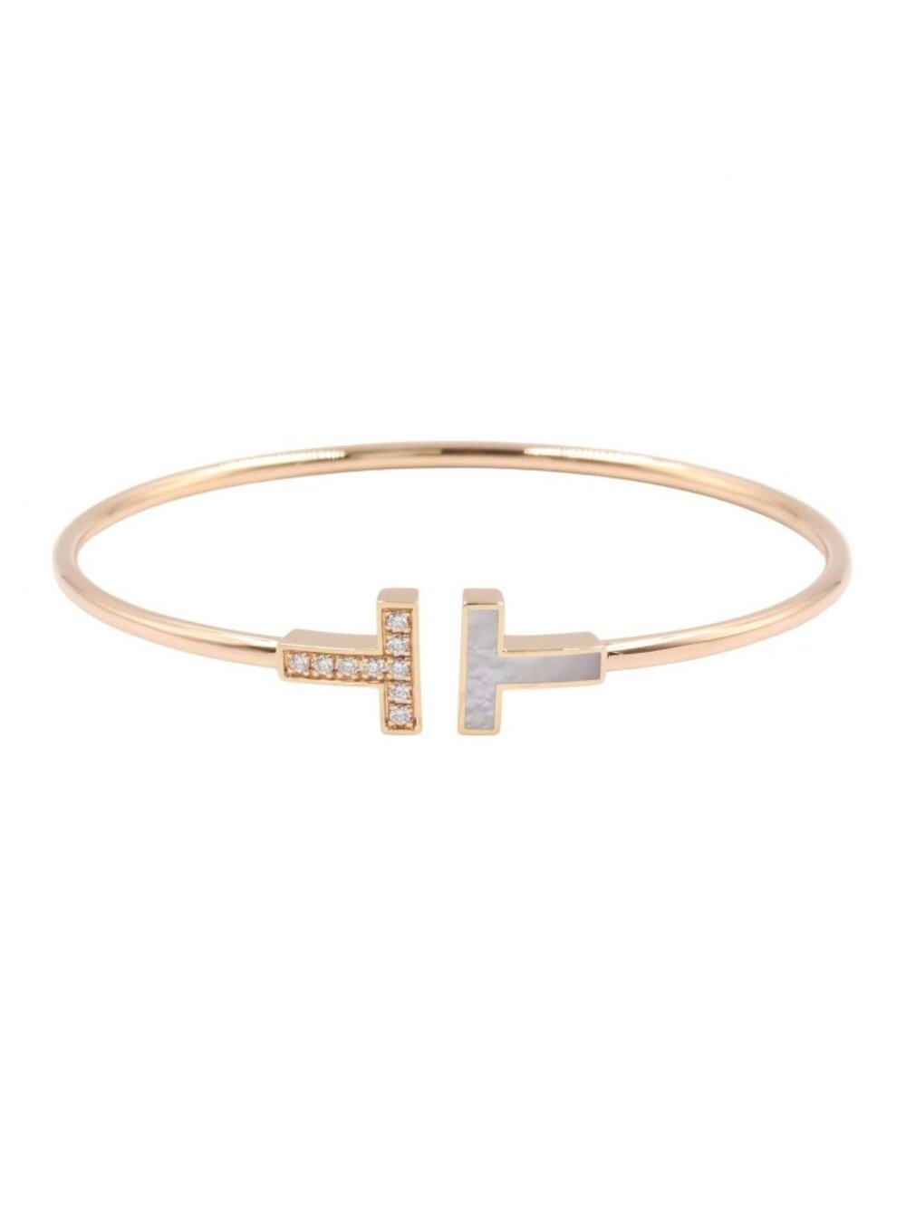 Tiffany & Co Bangle T Wire Diamond Shell 18k Pink Gold Bracelet